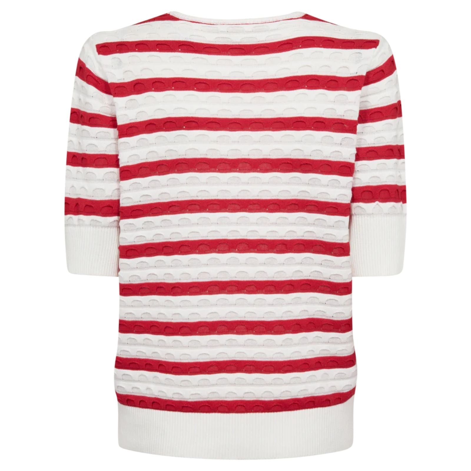 Wit met rood gestreepte jacquard pullover Dodo - Capuchon Fashion