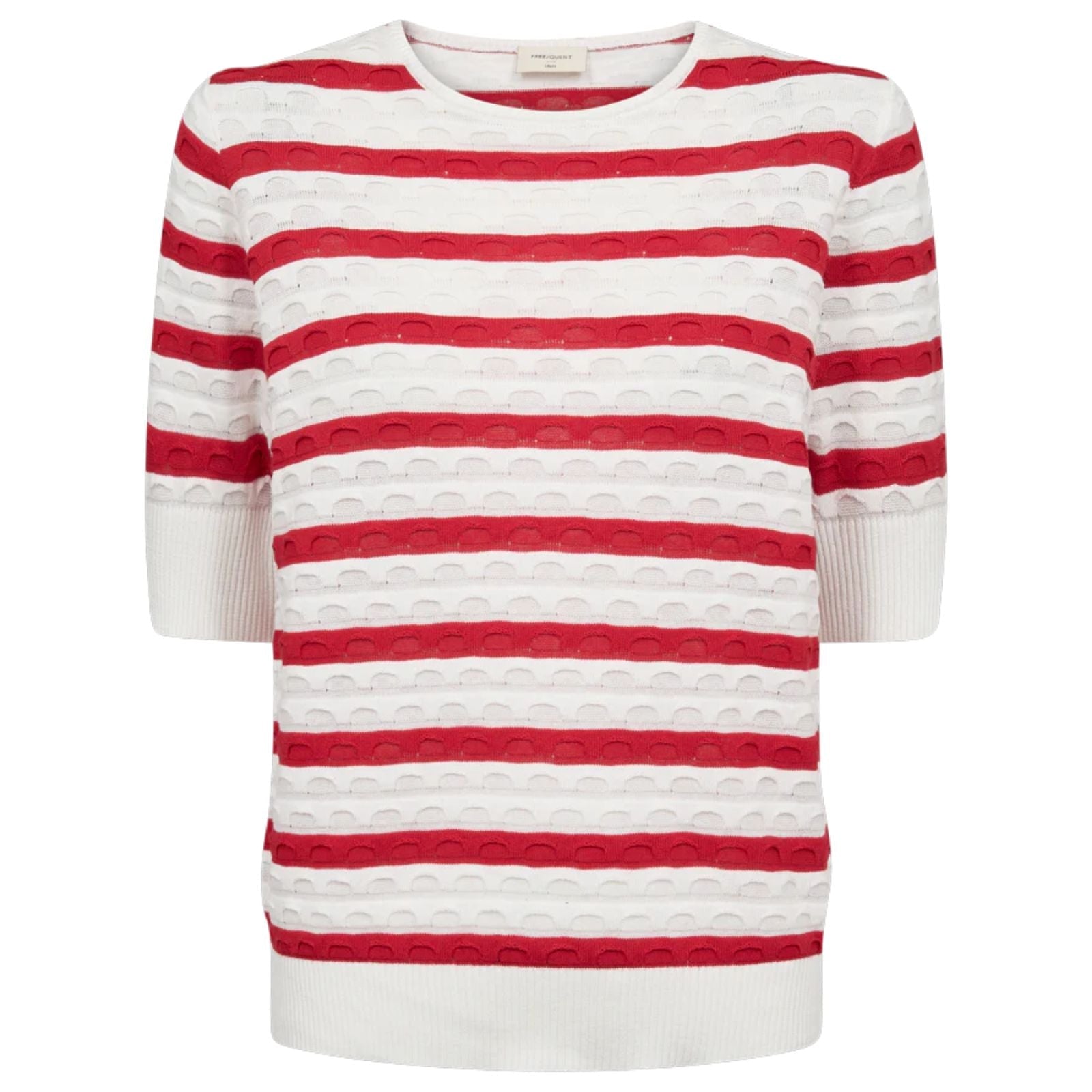 Wit met rood gestreepte jacquard pullover Dodo - Capuchon Fashion