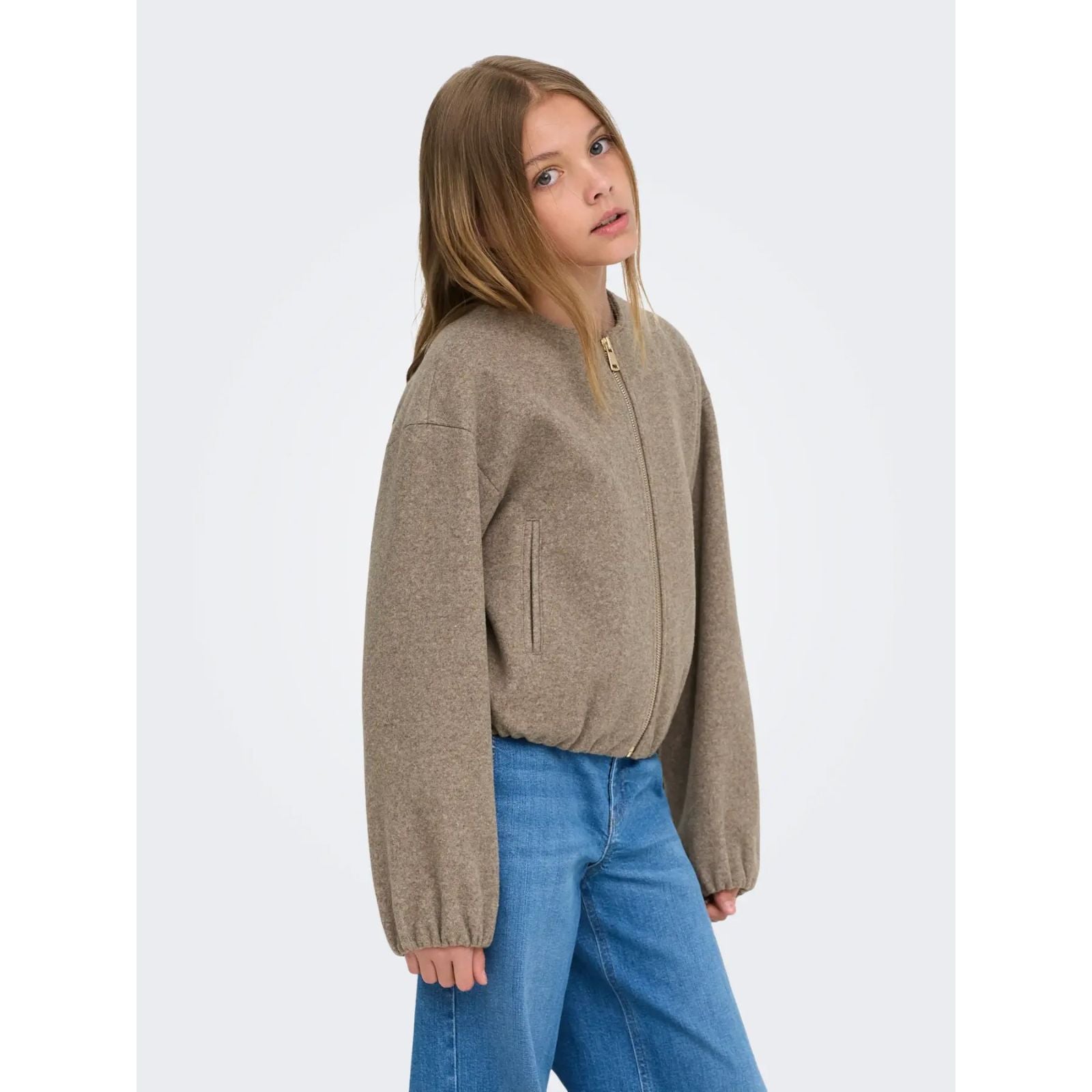 Taupe Melange short bomber jacket Adina