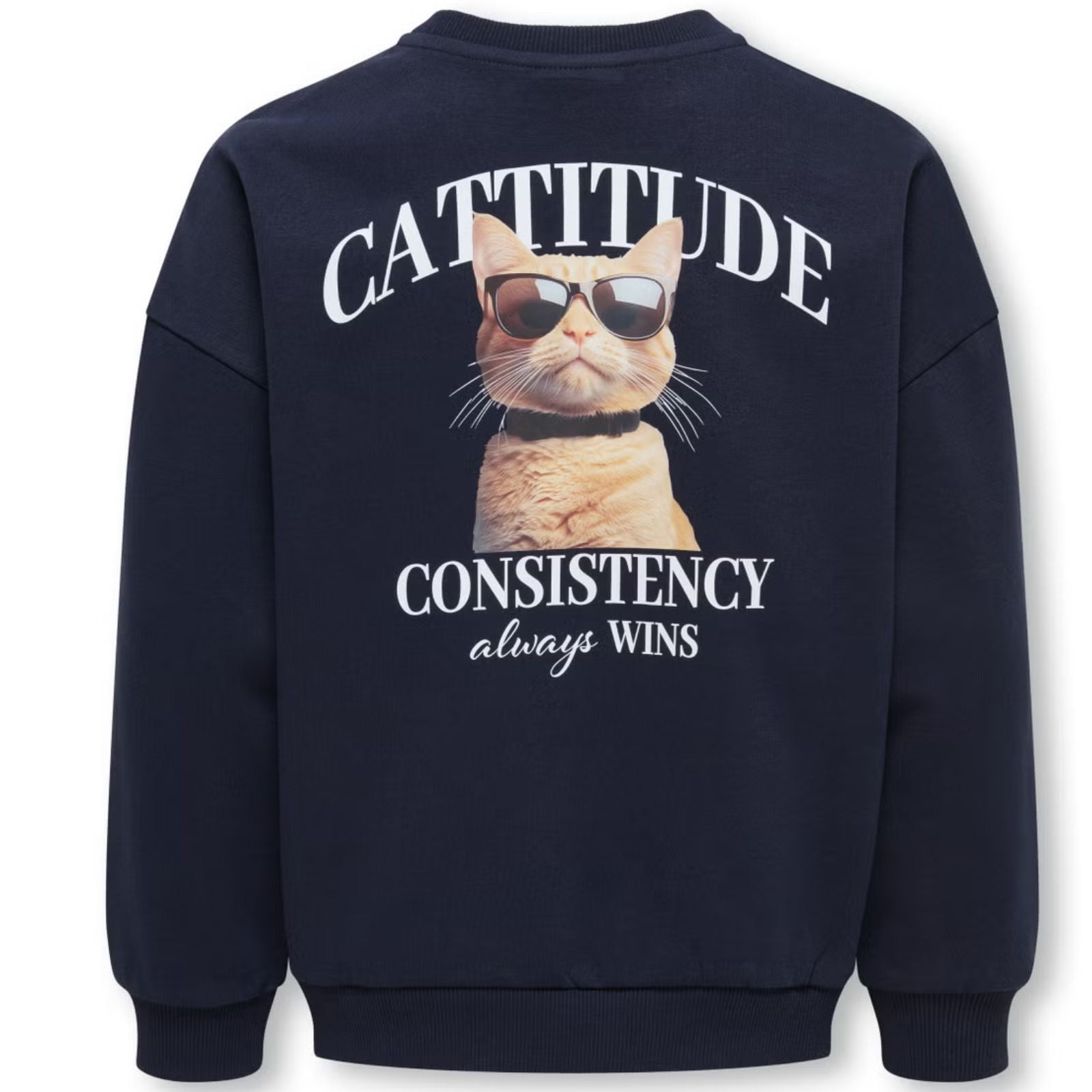 Donkerblauw Cattitude geprinte o-neck sweater Bila