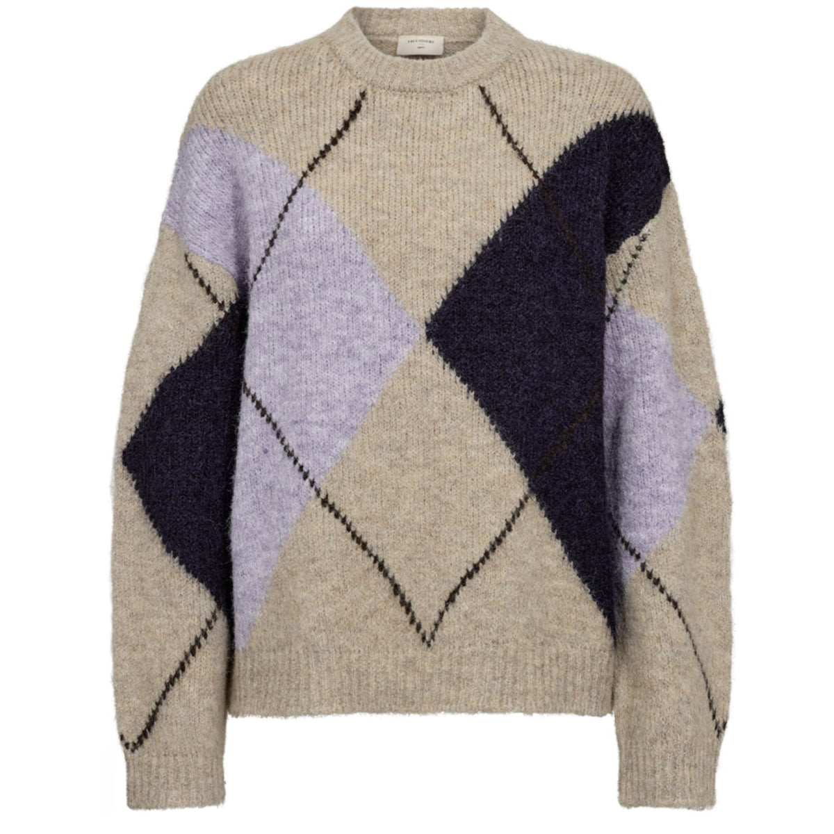 Oyster Grey Melange check pullover Grslulu - Capuchon Fashion
