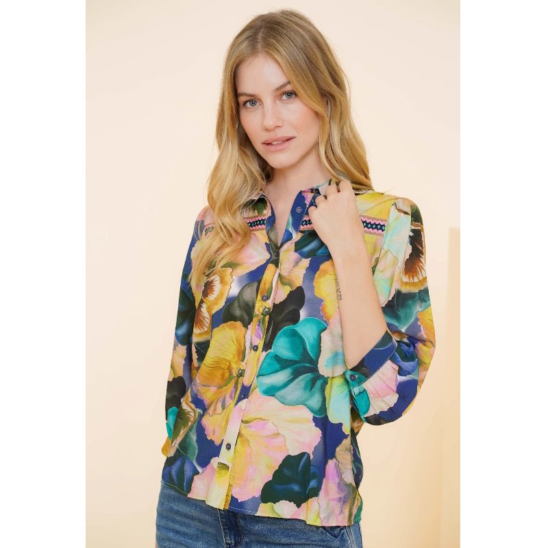 Paars geprinte blouse 43944 - Capuchon Fashion