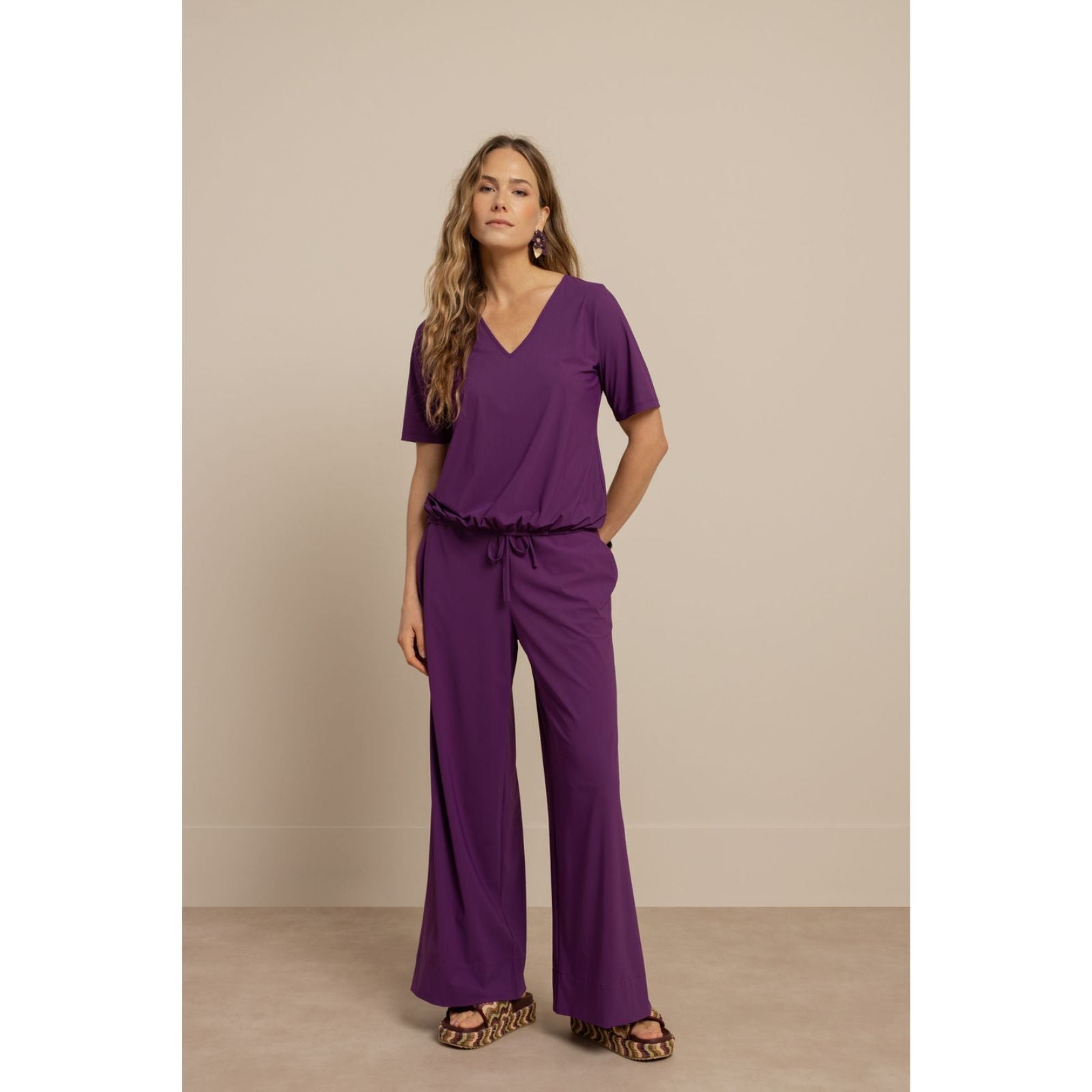 Plum wide leg travel pantalon Grace - Capuchon Fashion
