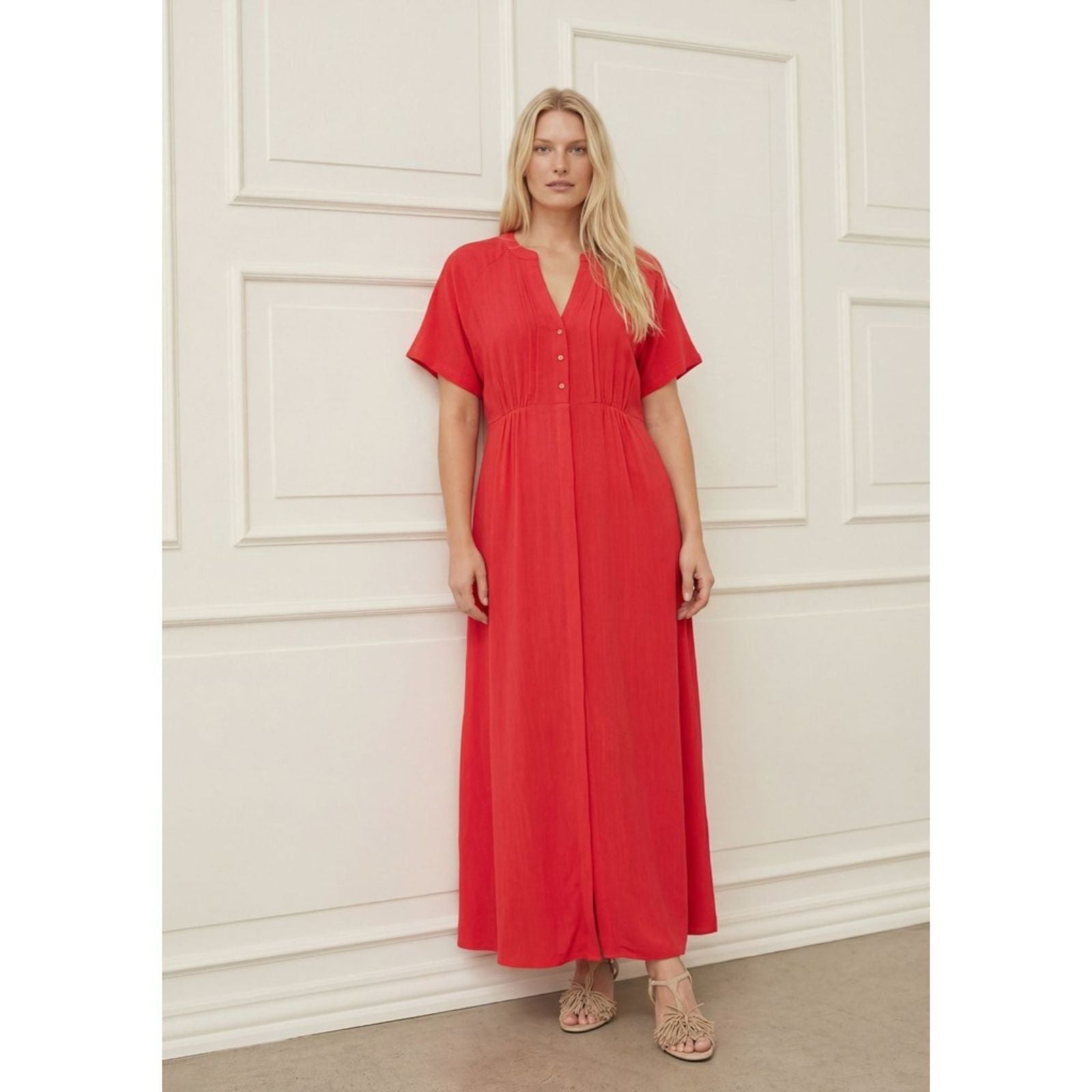 Raspberry linnen viscose jurk Pearl - Capuchon Fashion