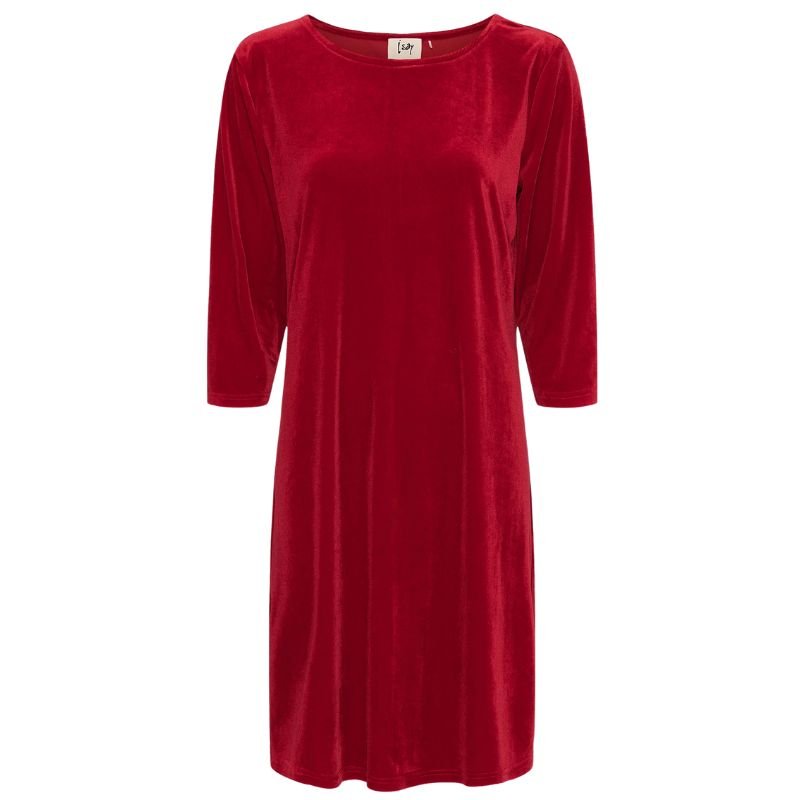 Rode velvet driekwartmouw jurk Ewy - Capuchon Fashion