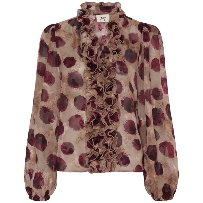 Rood geprinte ruffle blouse Vibse - Capuchon Fashion