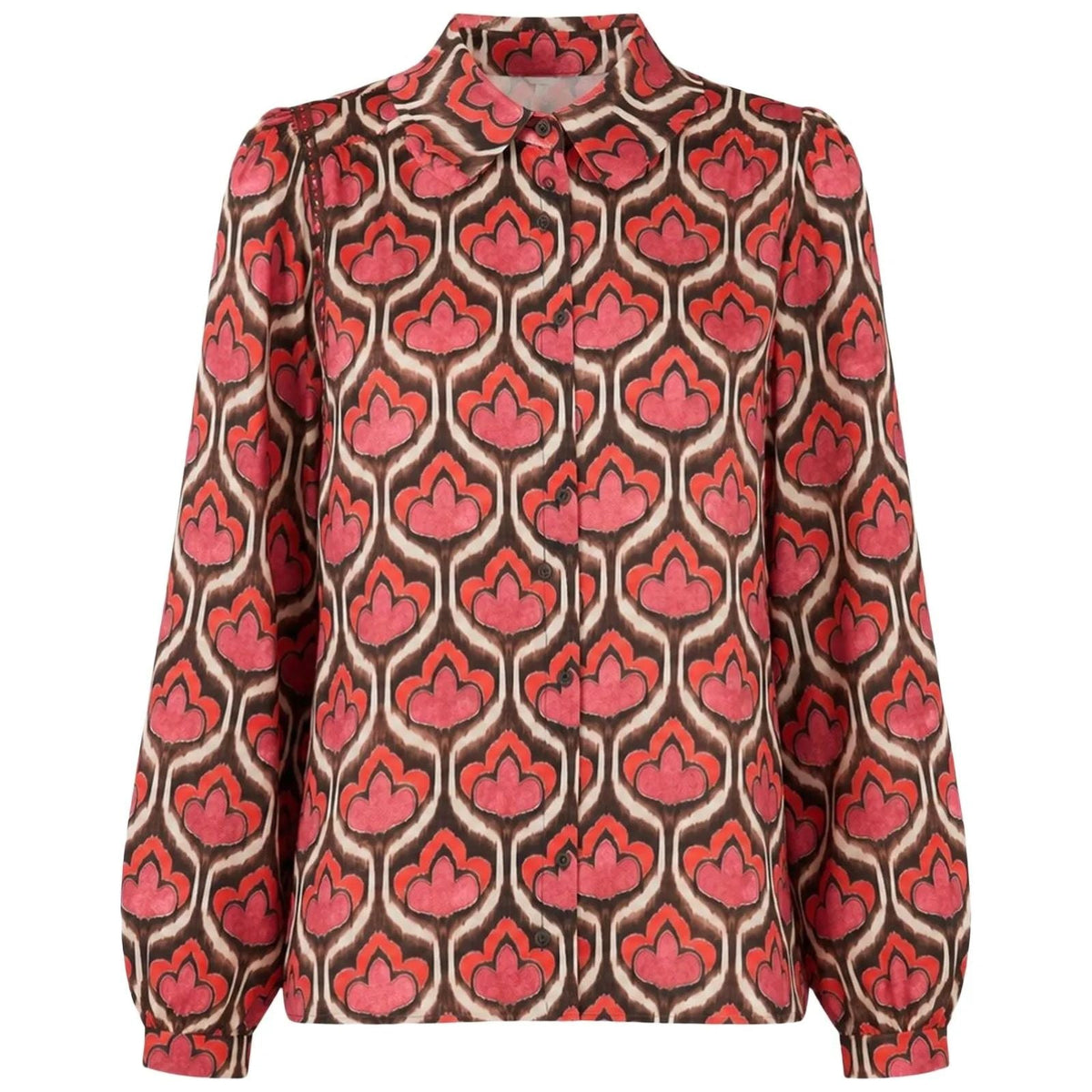 Rood met bruin geprinte blouse 63641 - Capuchon Fashion