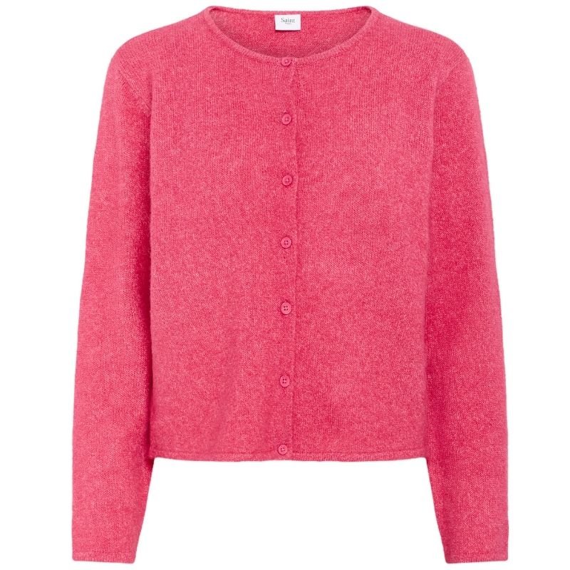 Donkerroze fijngebreid vest Larna - Capuchon Fashion