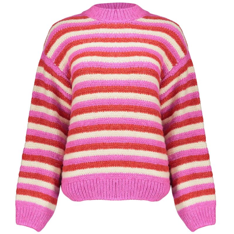 Roze gestreepte pullover 54565 - Capuchon Fashion