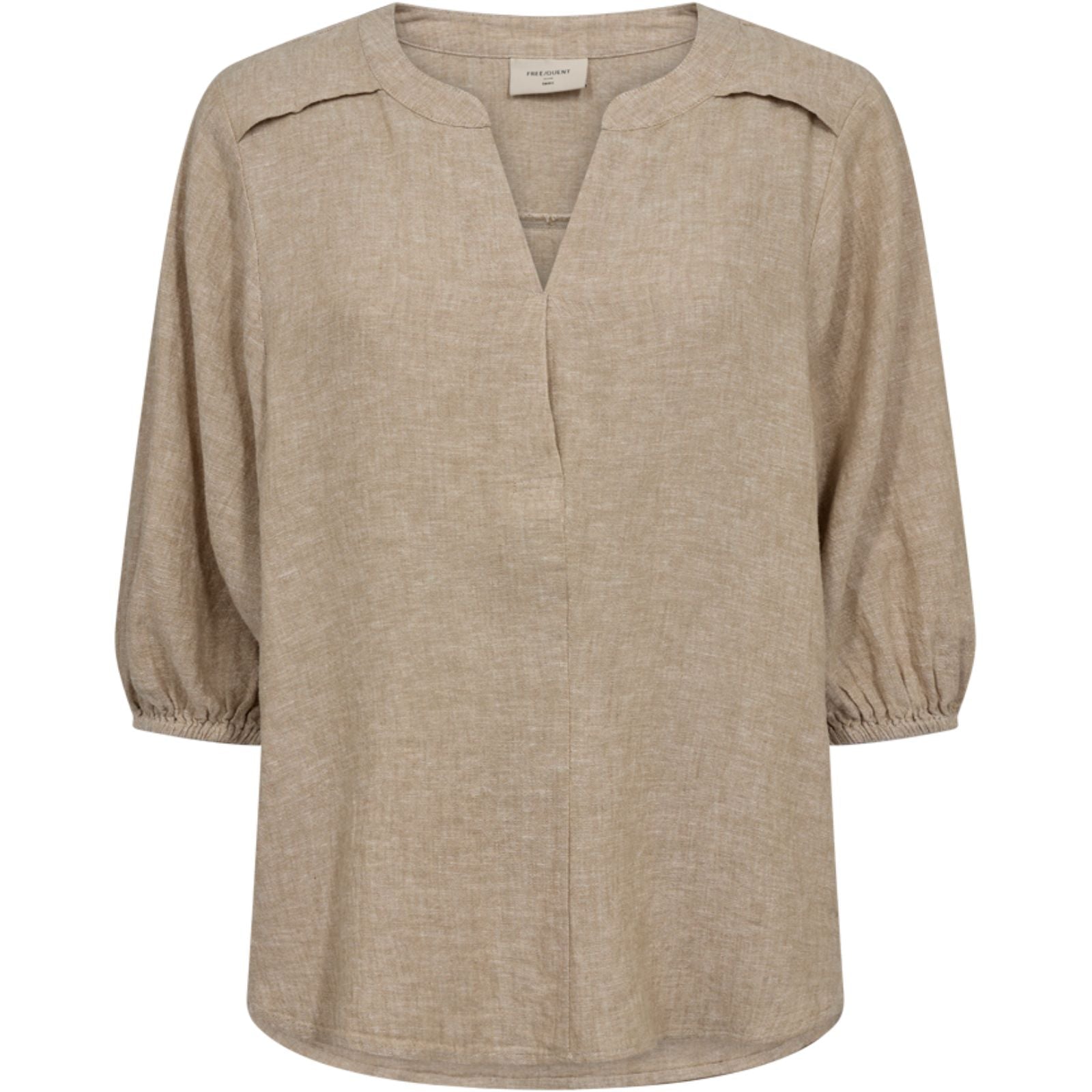 Sand melange linnen v-hals blouse Lava - Capuchon Fashion