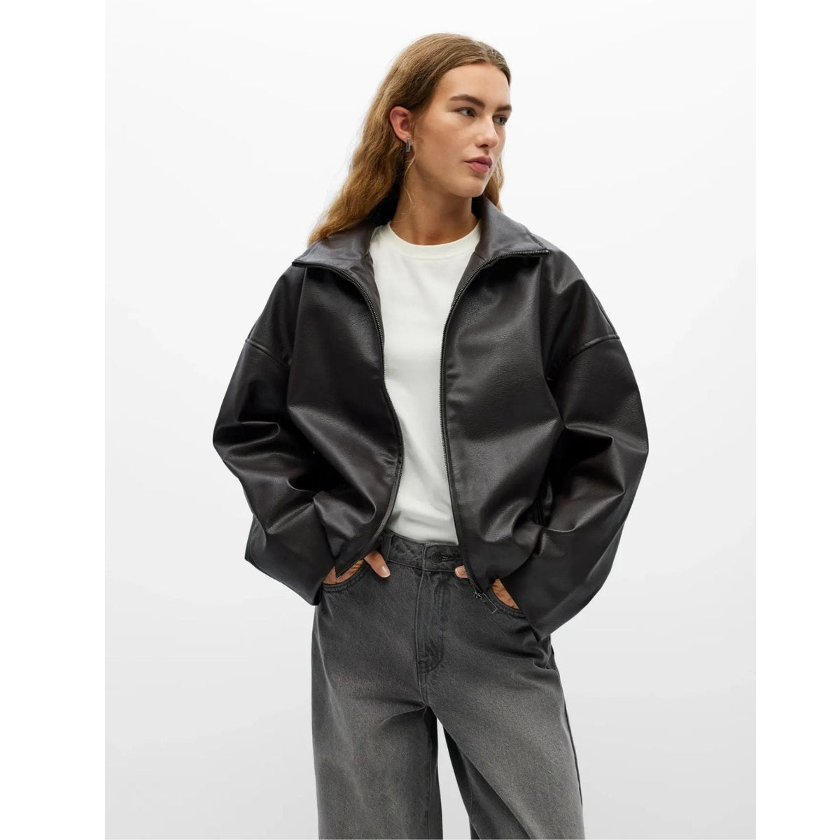 Seal Brown faux leather bomber jacket Liva - Capuchon Fashion