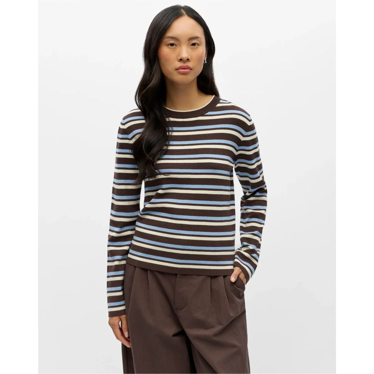 Seal Brown gestreepte knit pullover Ester - Capuchon Fashion
