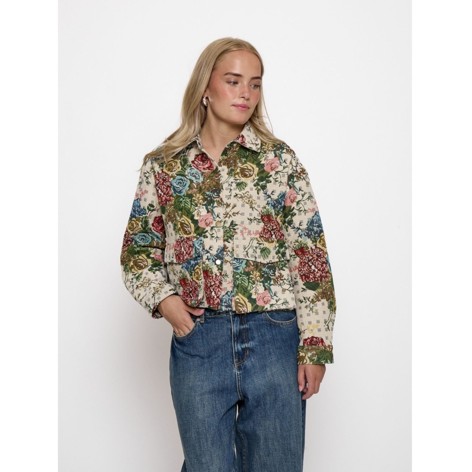 Seedpearl Cream geprinte jacket Rose - Capuchon Fashion