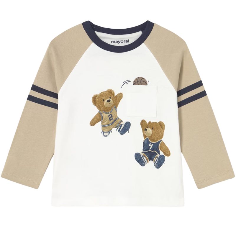 Wit met beige geprinte longsleeve Bear