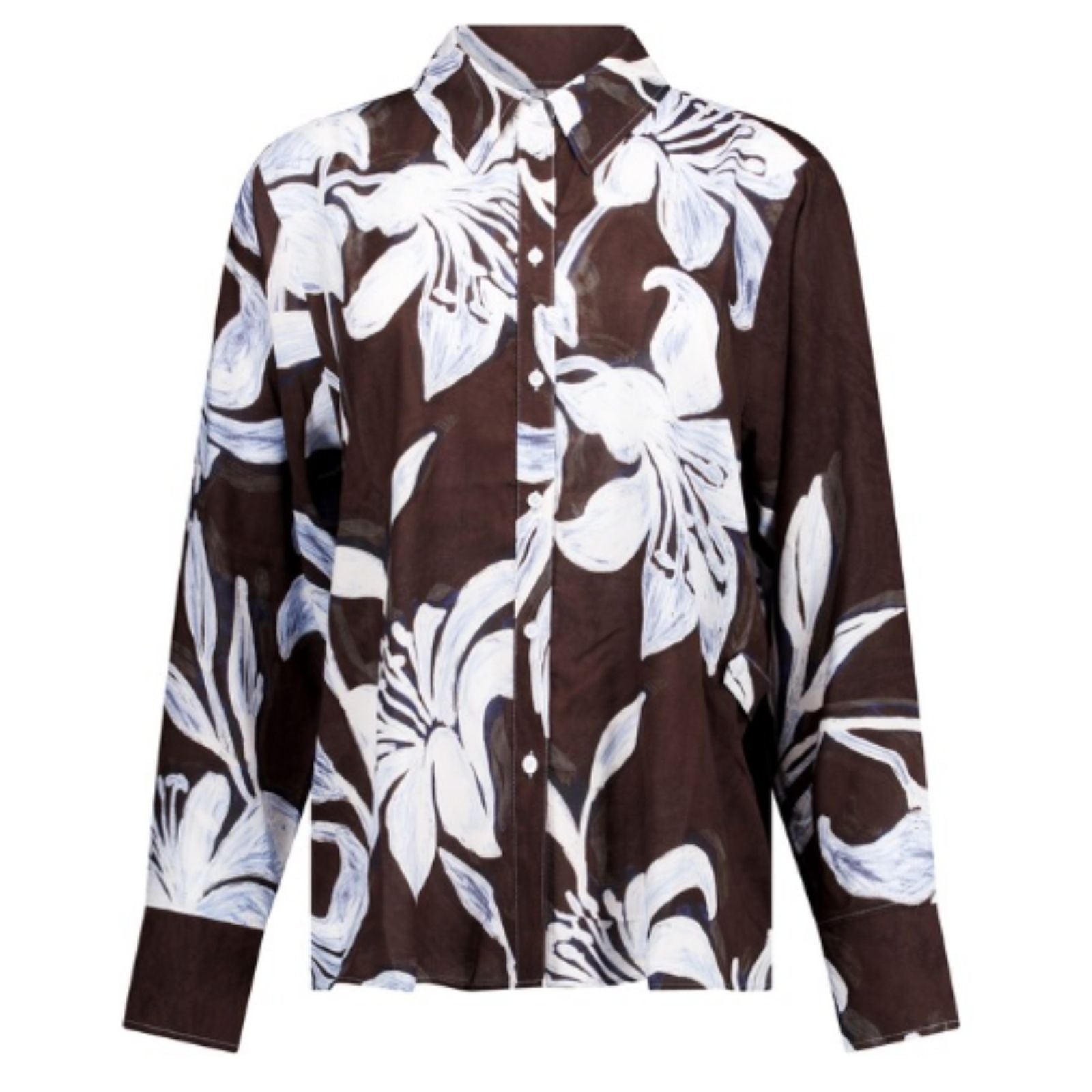 Sky blue met espresso blouse Aylin Satin Flower - Capuchon Fashion