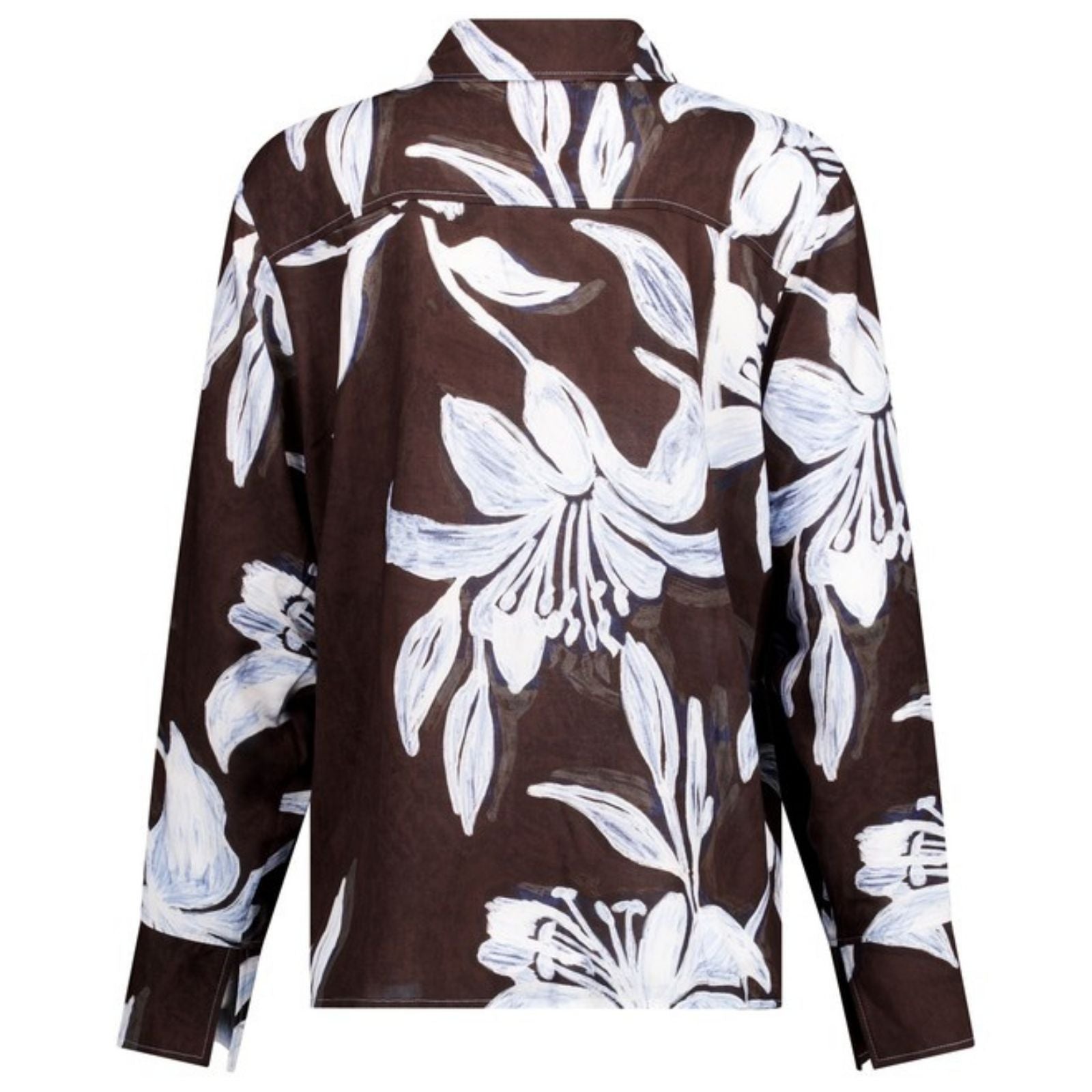 Sky blue met espresso blouse Aylin Satin Flower