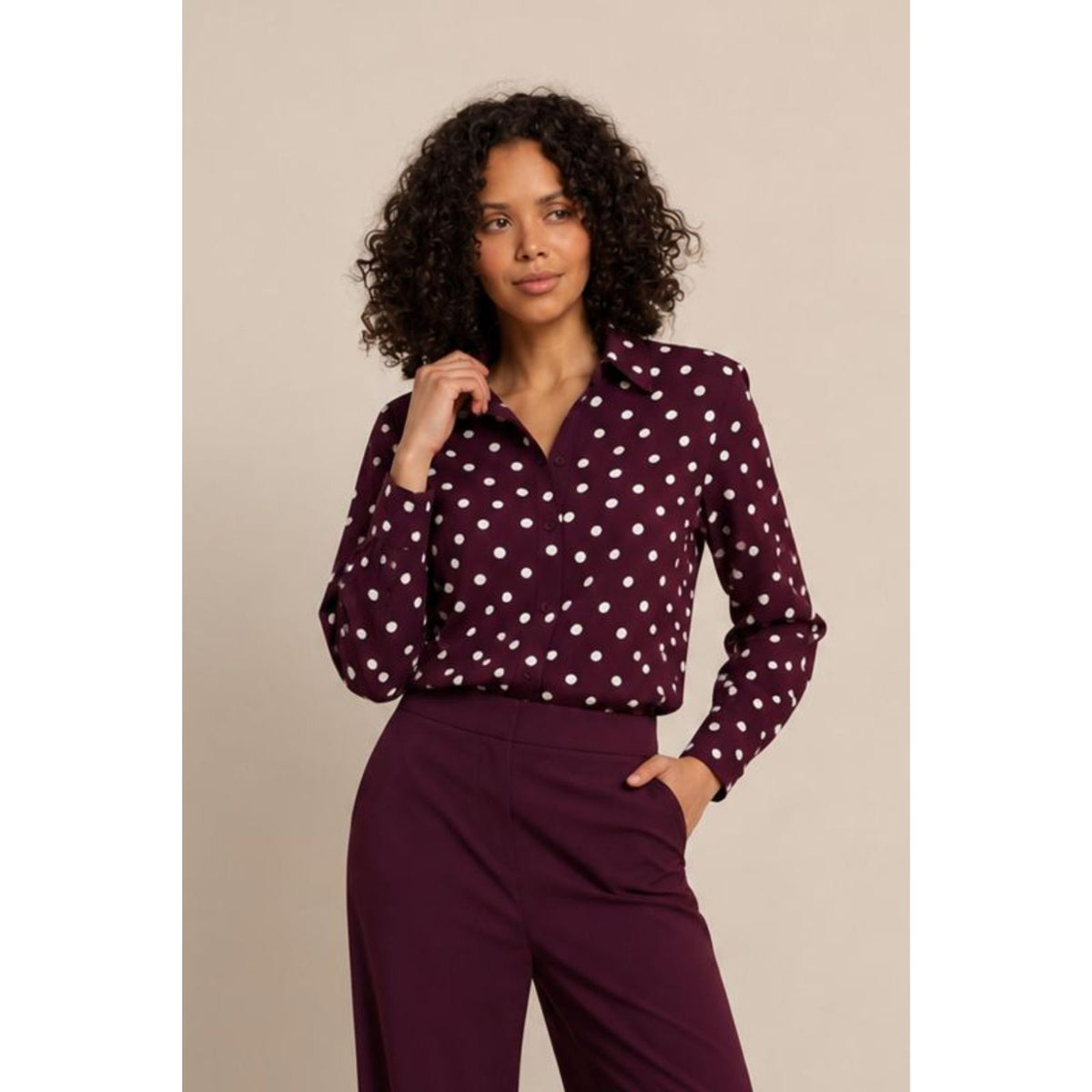 Blackberry met Ecru travel blouse Bernadette