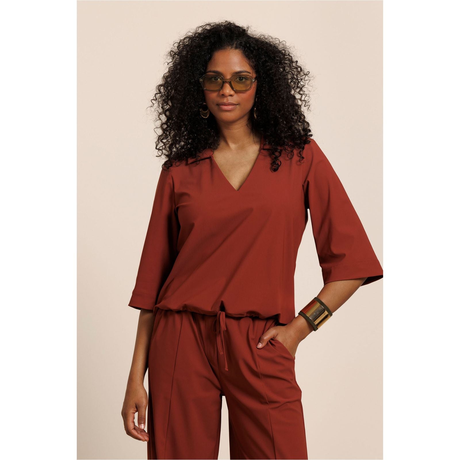 Rust travel v-hals blouse Odette