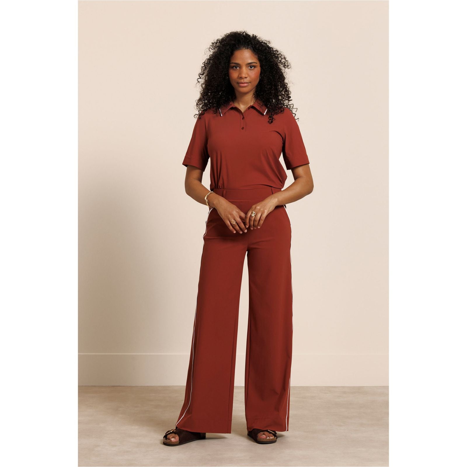 Rust travel trouser Lexie Piping