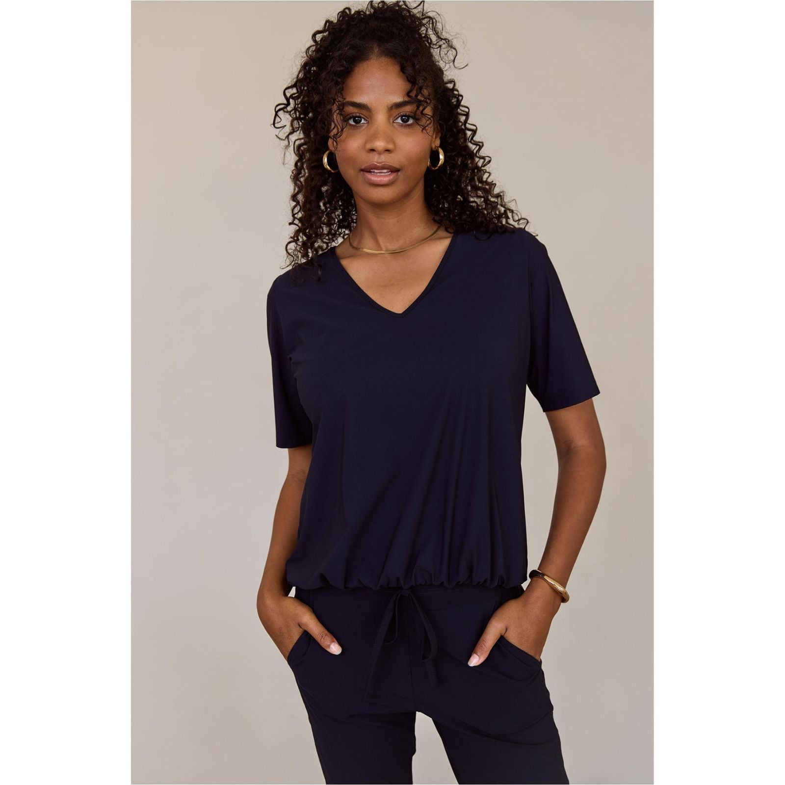 Donkerblauw travel v-hals shirt Vicky