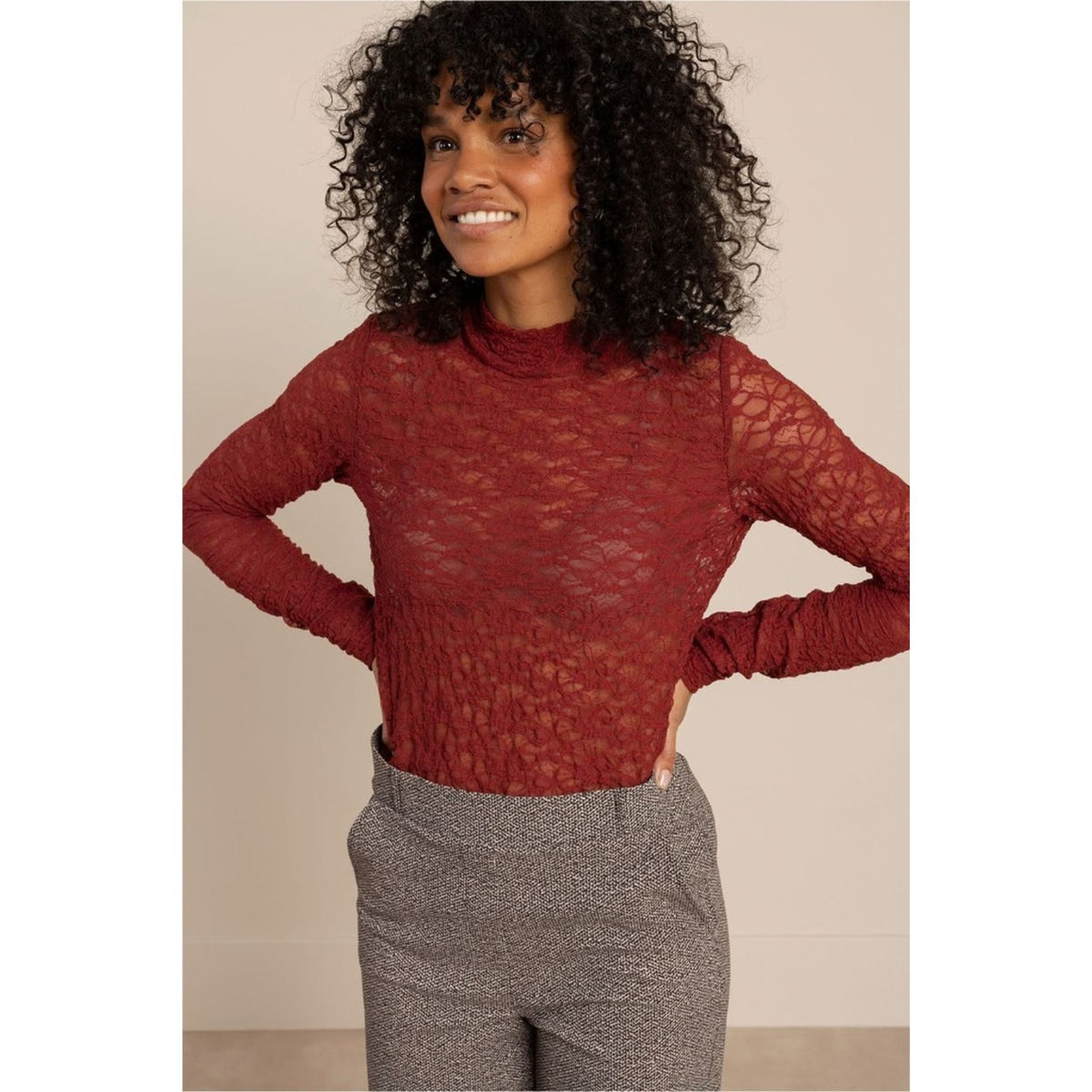 Red Wine kanten col top Reagan Lace