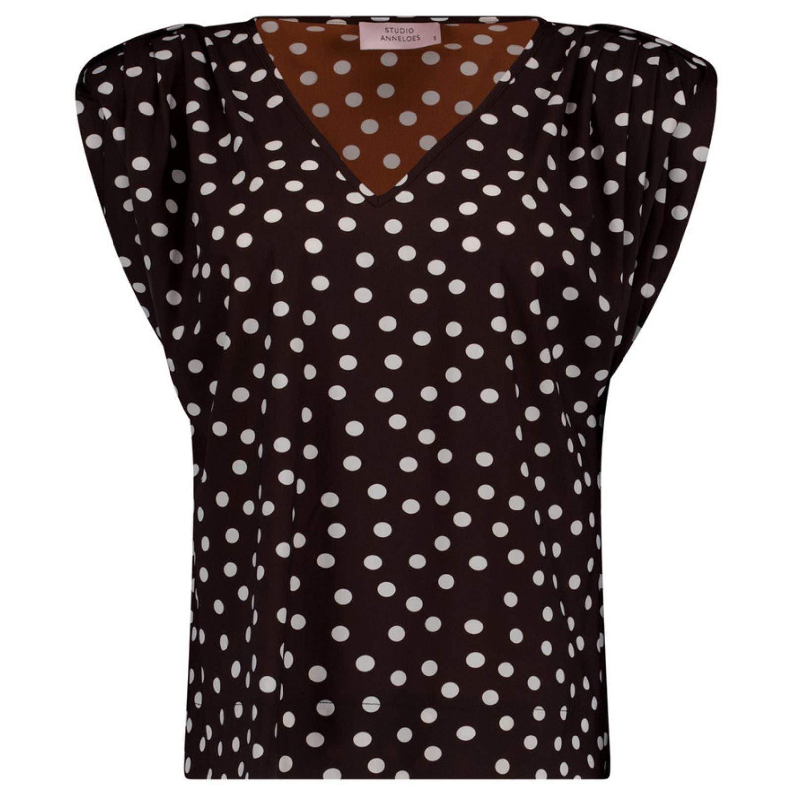 Espresso travel v-neck top Leone dot