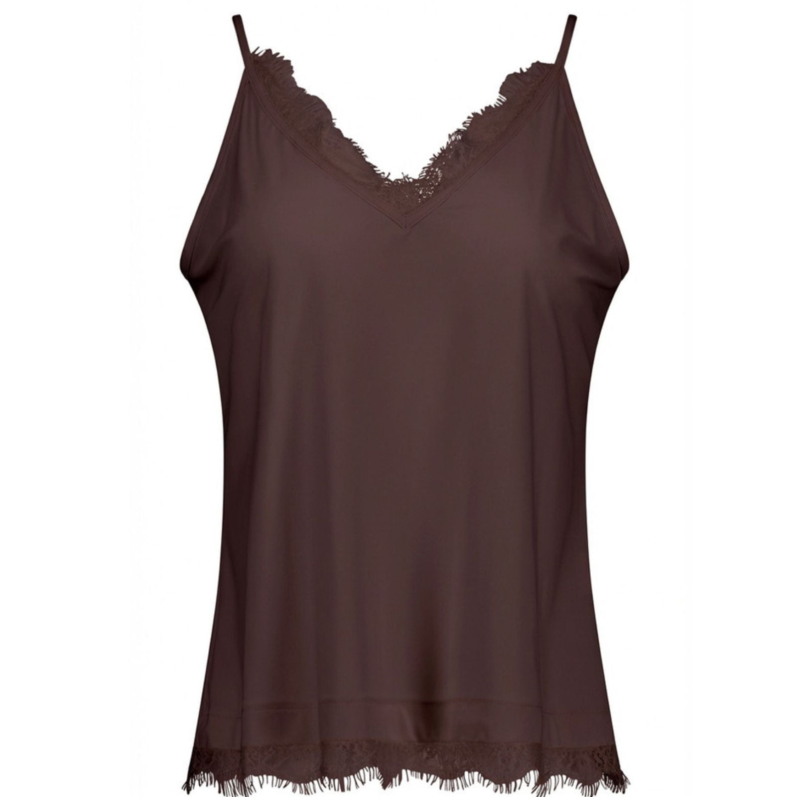 Espresso travel top Mitzie lace