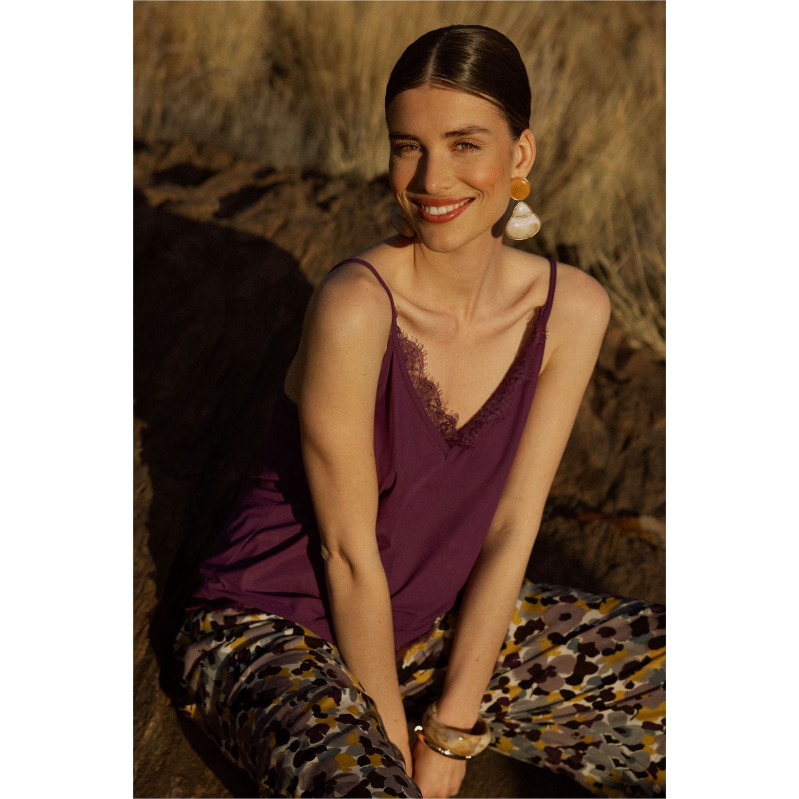 Plum kanten travel top Mitzie lace