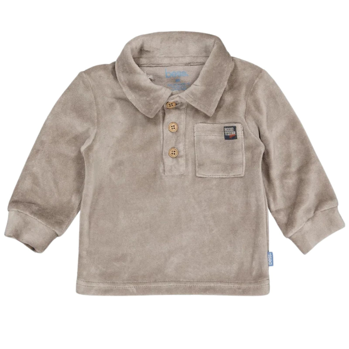 Taupe effen polo longsleeve Angelo - Capuchon Fashion