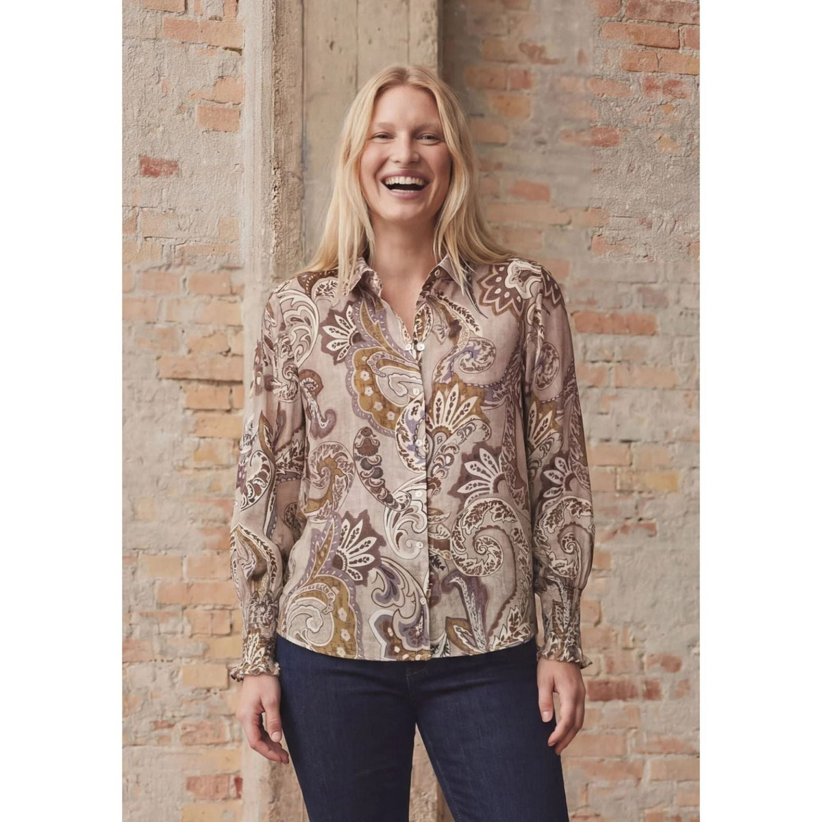 Taupe geprint shirt Lotta Smock - Capuchon Fashion