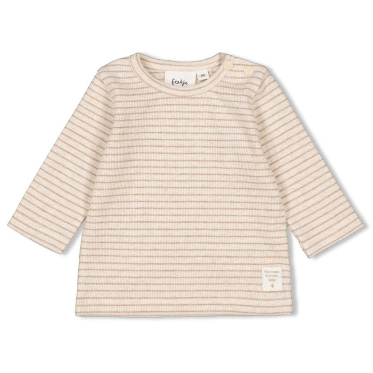 Taupe melange rib met streep longsleeve The Magic is in You - Capuchon Fashion