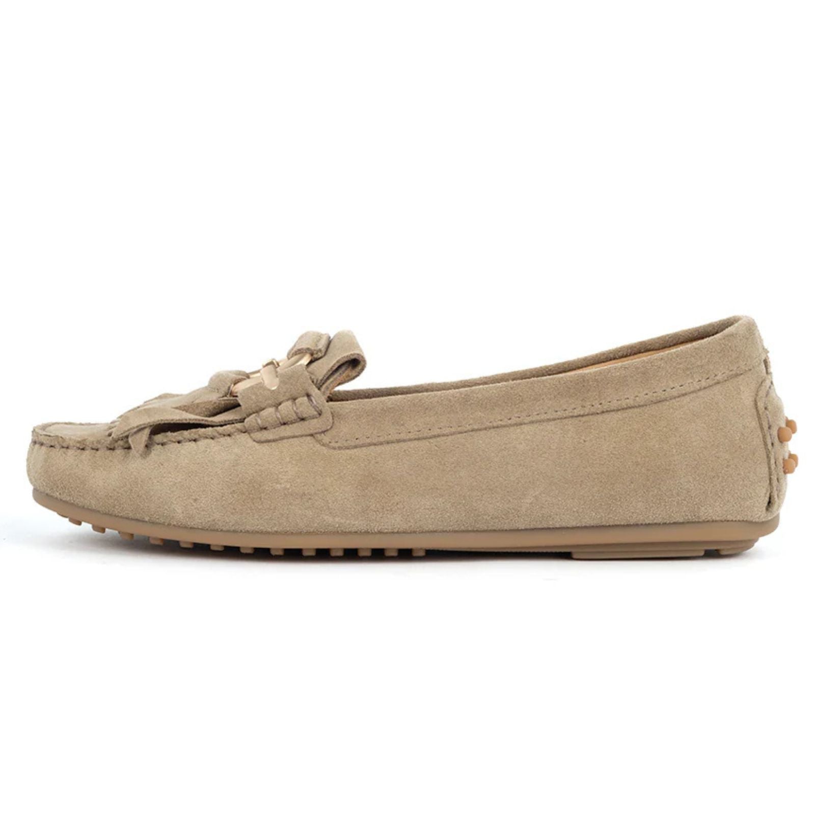 Taupe suéde loafer schoenen Bella - Capuchon Fashion