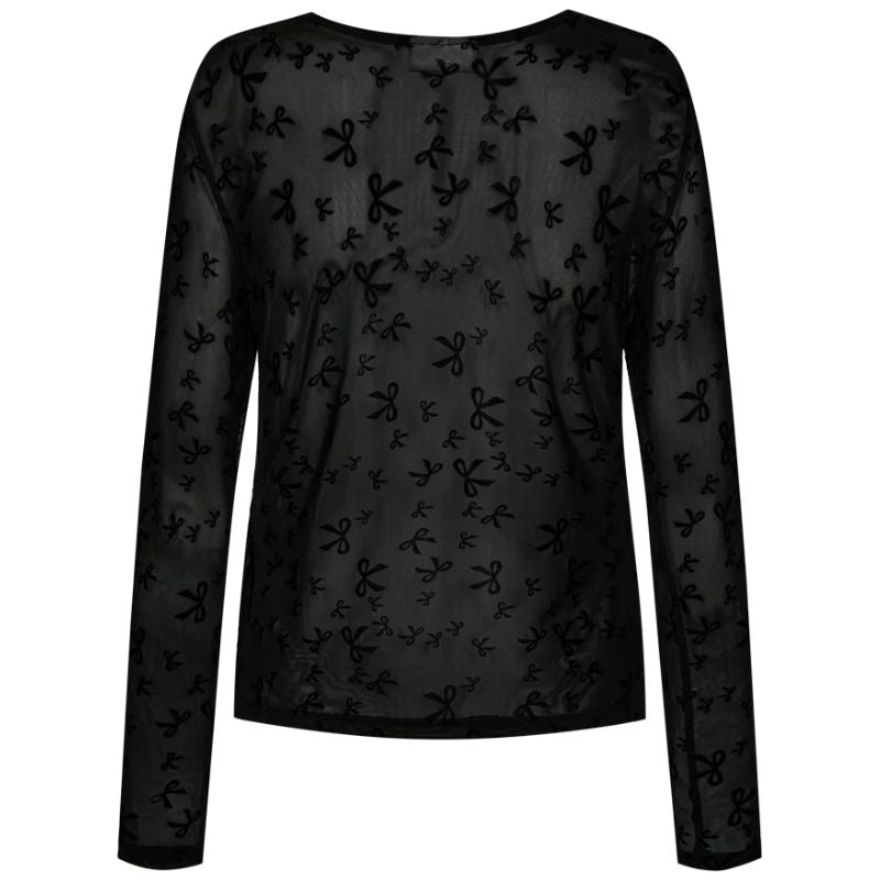 Zwart geprinte strikjes mesh top Iska