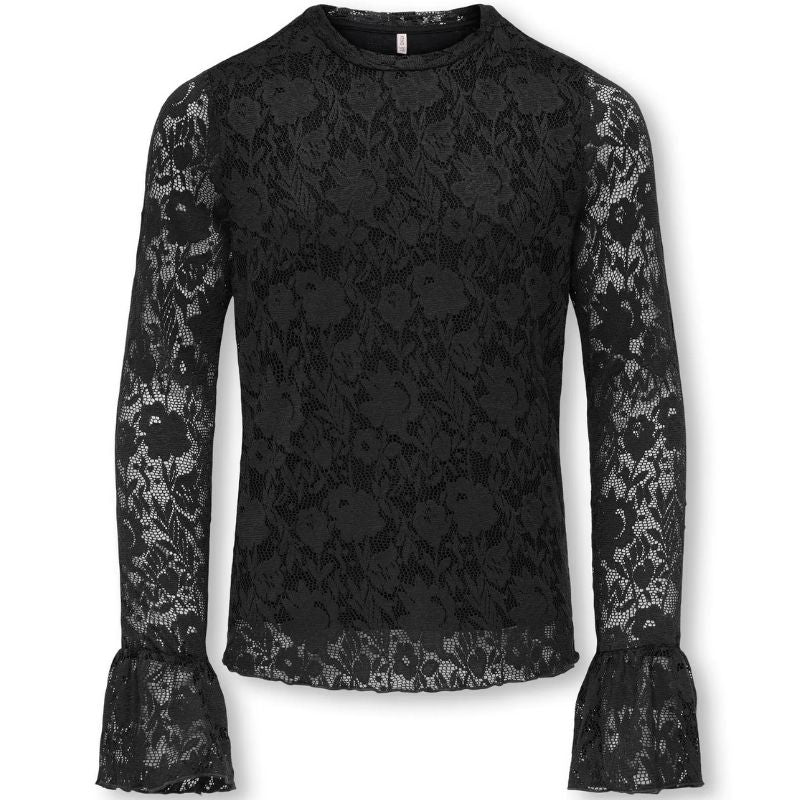 Zwart geprinte kanten lace top Toos