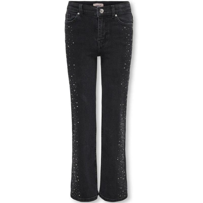 Washed Black wide leg jeans Juicy Rhinestone - Capuchon Fashion