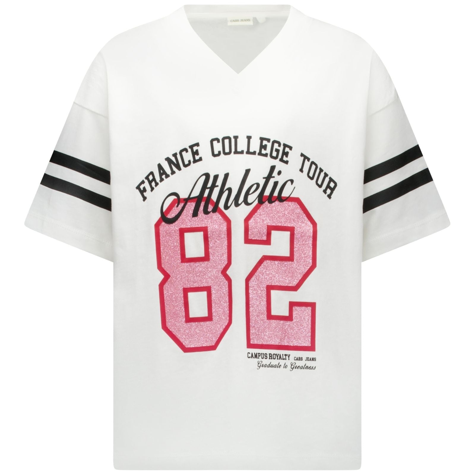 Wit baseball v-hals t-shirt Bebsa - Capuchon Fashion