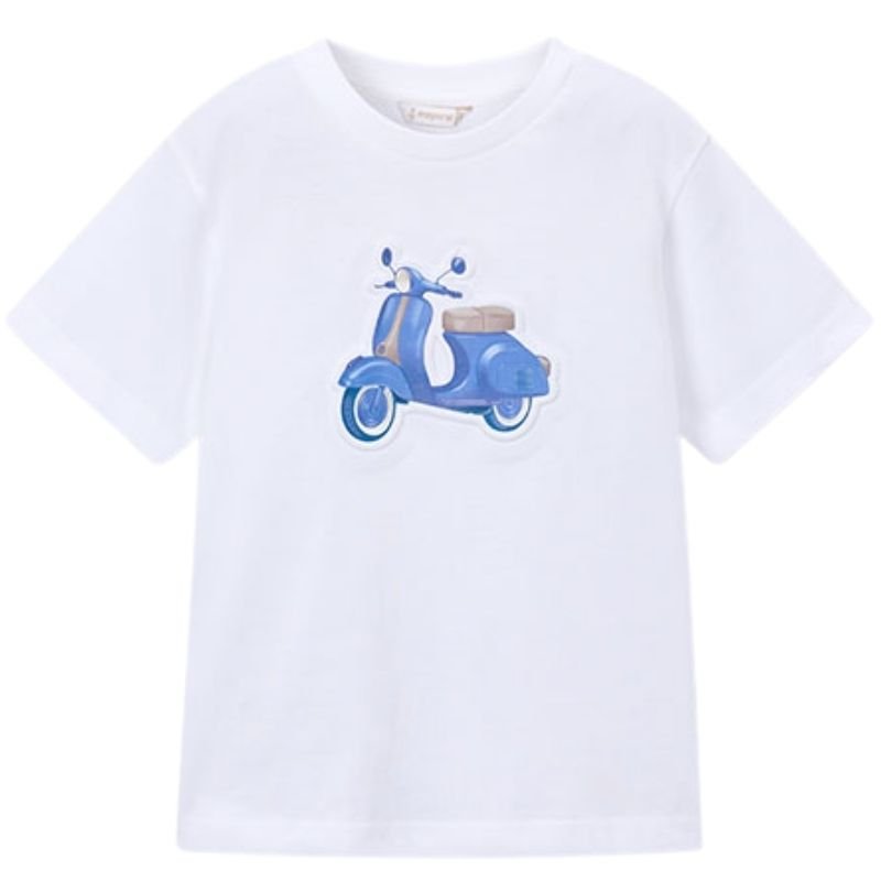 Wit geprint t-shirt met scooter 3059 - Capuchon Fashion