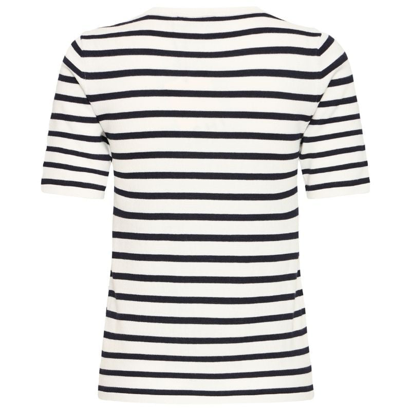 Wit gestreepte knitted o - neck ss top Luls - Capuchon Fashion