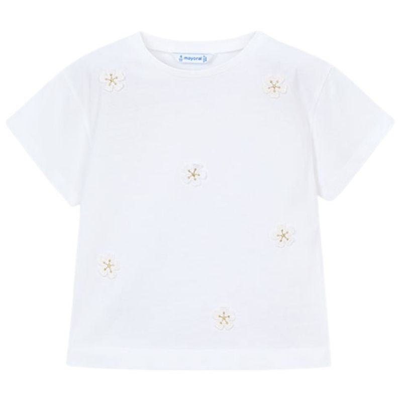 Wit korte mouw t-shirt met bloemen 3013 - Capuchon Fashion