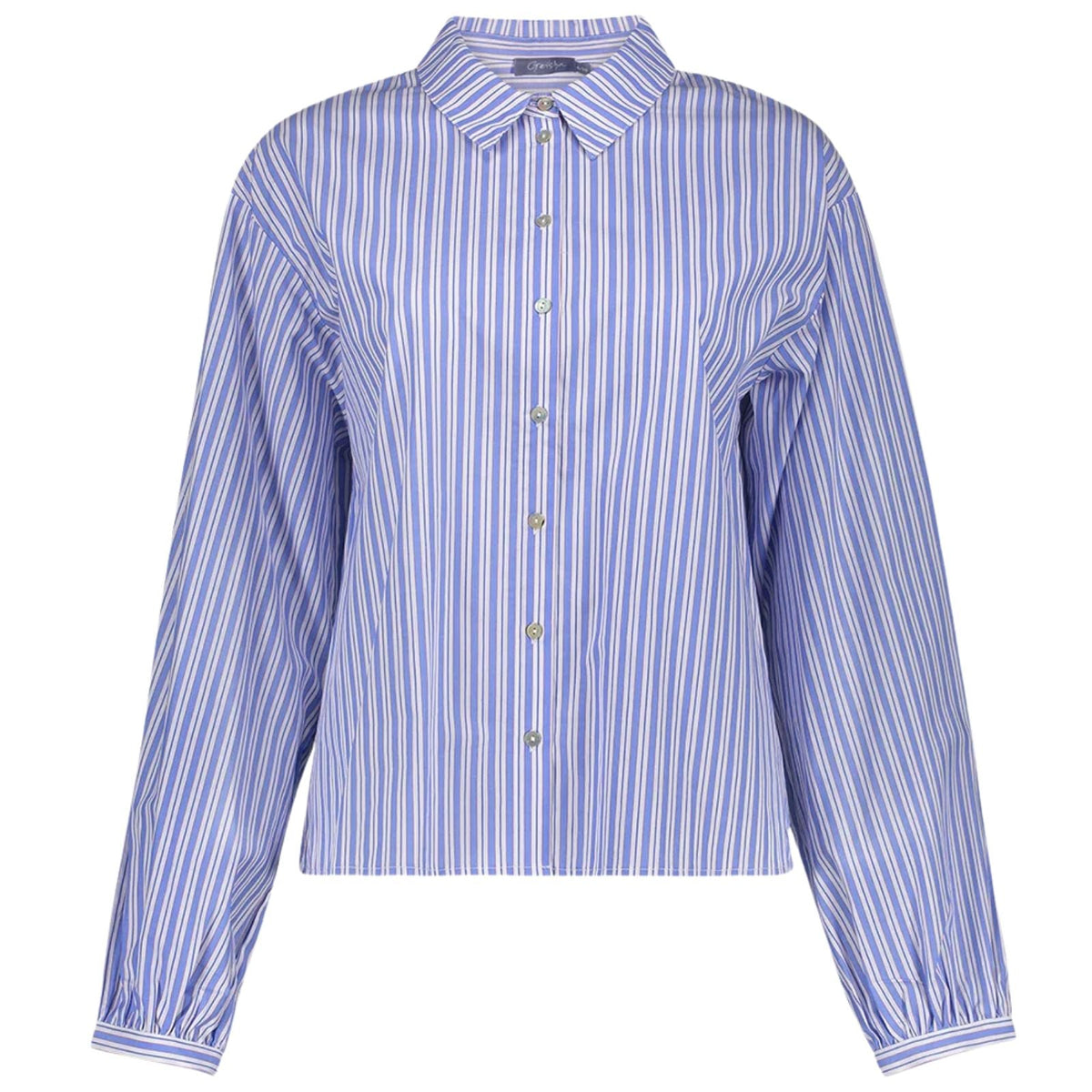 Wit met blauw gestreepte blouse 63614 - Capuchon Fashion
