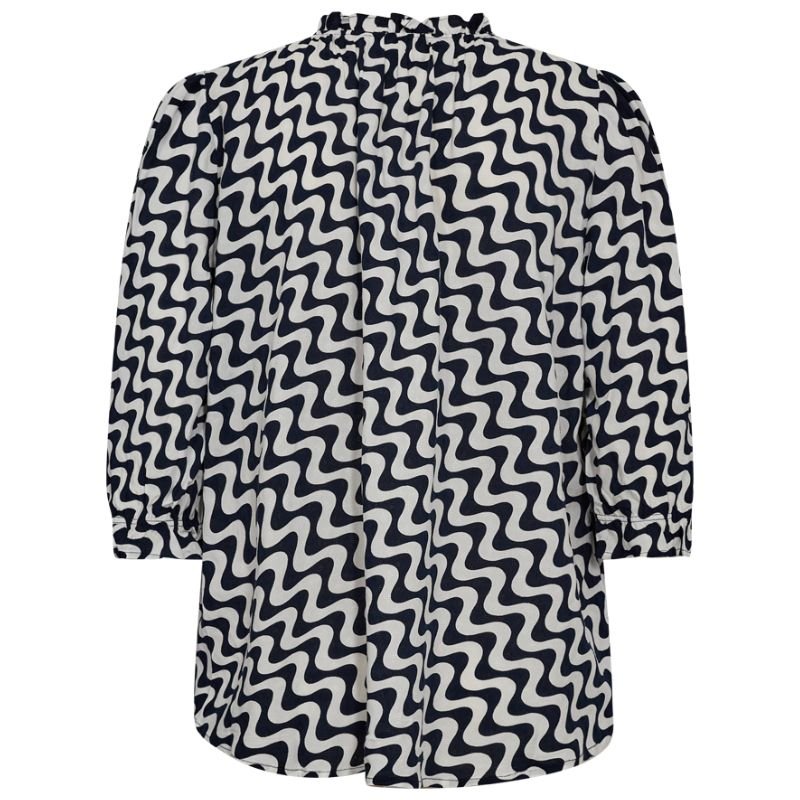 Wit met donkerblauw geprinte blouse Adney - Capuchon Fashion