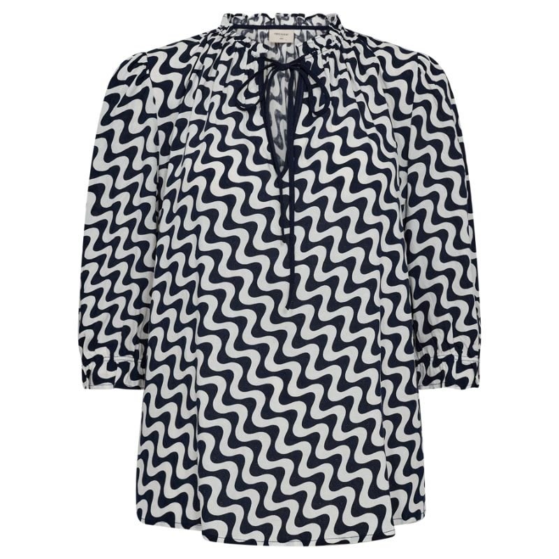 Wit met donkerblauw geprinte blouse Adney - Capuchon Fashion