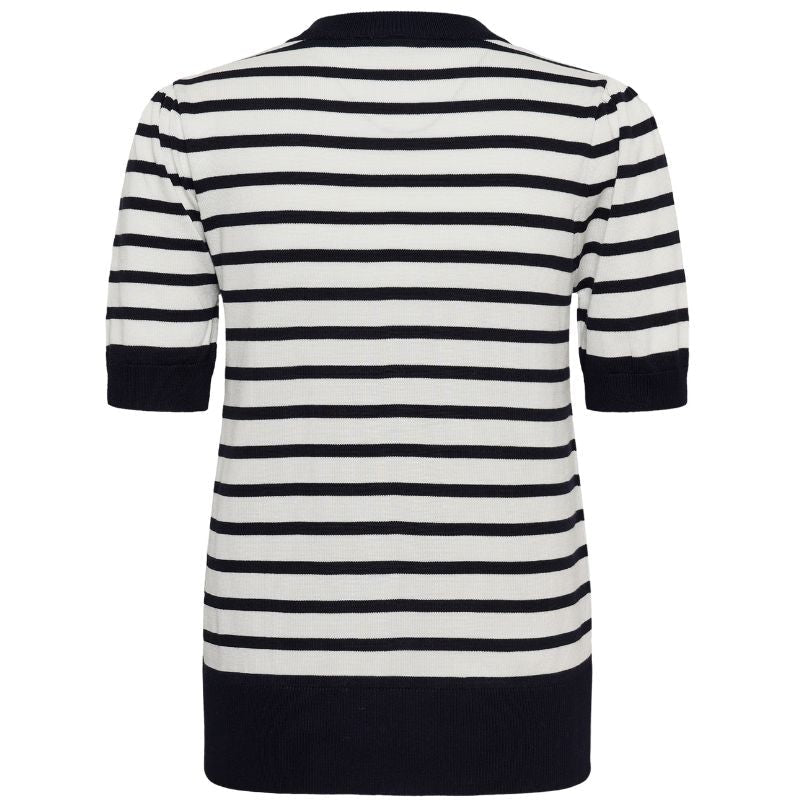 Wit met donkerblauw gestreepte pullover Mila - Capuchon Fashion