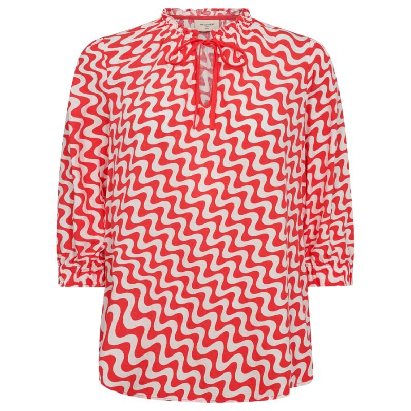 Wit met rood geprinte blouse Adney - Capuchon Fashion