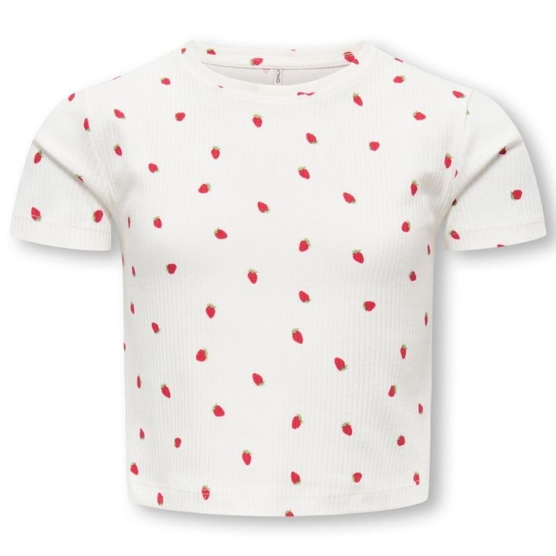 Wit met strawberry allover short top Bella - Capuchon Fashion