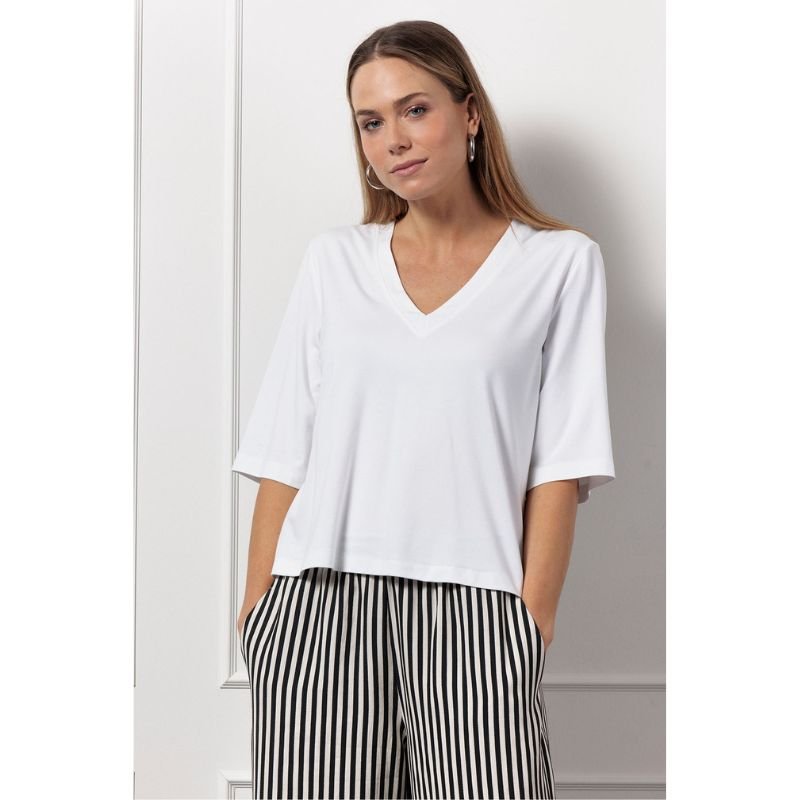 Wit t-shirt Fiore vneck - Capuchon Fashion