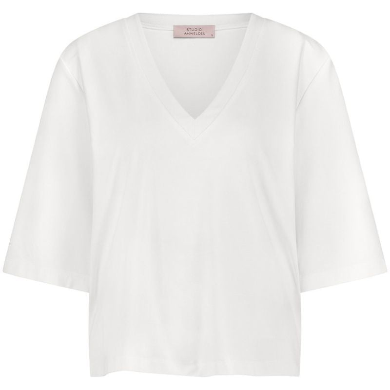 Wit t-shirt Fiore vneck - Capuchon Fashion