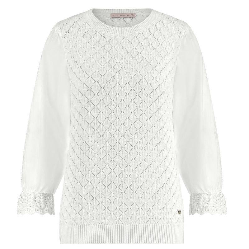 Witte pullover Giorgioa crochet - Capuchon Fashion