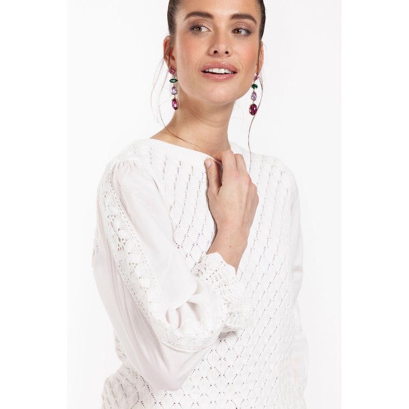Witte pullover Giorgioa crochet - Capuchon Fashion