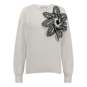 Witte pullover Valerie chunky flower - Capuchon Fashion